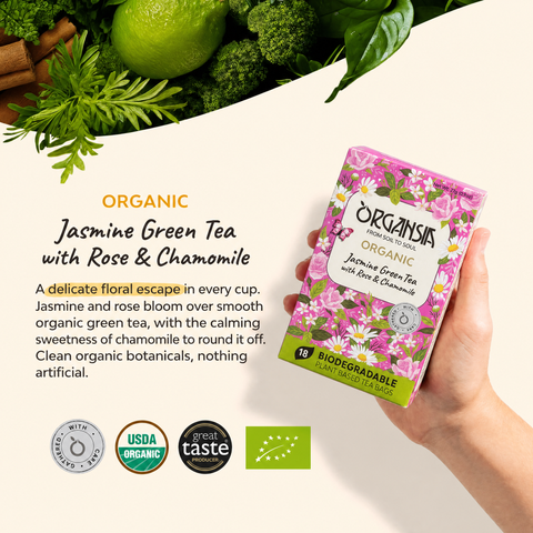 Organic Jasmine Rose Green Tea with Chamomile - 18 Tea Bags